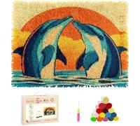 Wallphantom Kit de Tapis de Crochet à Point Noué Set,Dauphins sautant au coucher du soleil,Tapis à Point noué Loquet Bricolage,Tapis à Nouer Création de Tapis à Crocher pour Adultes,90x120cm