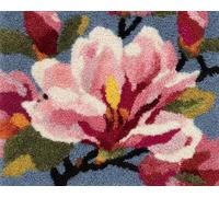 Wallphantom Kit de Tapis de Crochet à Point Noué Set,de magnifiques fleurs de magnolia,Tapis à Point noué Loquet Bricolage,Nouer Création de Crocher pour Adultes,52x38cm