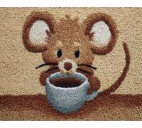Wallphantom Kit de Tapis de Crochet à Point Noué Set,La souris buveuse de café,Tapis à Point noué Loquet Bricolage,Création de Crocher pour Adultes et Enfants,55x75cm