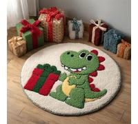 Wallphantom Kit de Tapis de Crochet à Point Noué Set,Petit dinosaure vert et cadeaux,Tapis à Point noué Loquet Bricolage,Nouer Création de Crocher pour Adultes,50x50cm