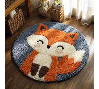 Wallphantom Kit de Tapis de Crochet à Point Noué Set,renard mignon de dessin animé,Tapis à Point noué Loquet Bricolage,Nouer Création de Crocher pour Adultes,50x50cm