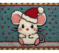Wallphantom Kit de Tapis de Crochet à Point Noué Set,Souris de Noël mignonne,Tapis à Point noué Loquet Bricolage,Création de Crocher pour Adultes et Enfants,80x160cm
