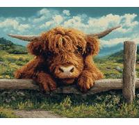 Wallphantom Kit de Tapis de Crochet à Point Noué Set,Vaches des Highlands couchées sur la clôture,Tapis à Point noué Loquet Bricolage,Création de Crocher pour Adultes et Enfants,80x115cm