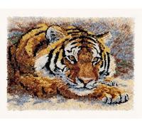 Wallphantom Kit de Tapis de Crochet à Point Noué,Tigre animal,Coussin au Crochets à Loquet Bricolage,Modèle de couleur pré-imprimé,artisanat créatif Cadeaux,60x90cm