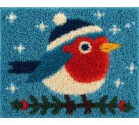 Wallphantom Kit de Tapis de Crochet à Point Noué,Un adorable rouge-gorge à Noël,Coussin au Crochets à Loquet Bricolage,Modèle de couleur pré-imprimé,artisanat créatif Cadeaux,80x115cm