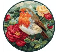 Wallphantom Kit de Tapis de Crochet à Point,Pivoines et rouges-gorges,Noué di Coussin au Crochets à Loquet Bricolage,tapis noeud,artisanat créatif décoration d'intérieur,50x50cm