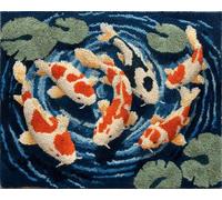 Wallphantom Kit de Tapis de Crochet à Point,Poissons koï dans l'étang,Noué di Coussin au Crochets à Loquet Bricolage,tapis noeud,artisanat créatif décoration d'intérieur,60x90cm