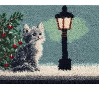 Wallphantom Kit de Tapis Point Noué,Chat sous les illuminations de Noël,Crochet à Loquet pour Bricolage,Décoration d'Intérieur,Fabrication de Coussin,Kit à la Main,80x160cm