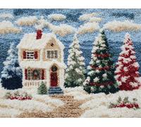 Wallphantom Kit de Tapis Point Noué,Château de Noël enneigé,Crochet à Loquet pour Bricolage,Décoration d'Intérieur,Fabrication de Coussin,Kit à la Main,60x90cm