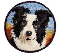 Wallphantom Kit de Tapis Point Noué,Chien Border Collie,Crochet à Loquet pour Bricolage,Décoration d'Intérieur,Fabrication de Coussin,Kit à la Main,50x50cm