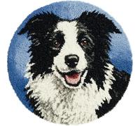 Wallphantom Kit de Tapis Point Noué,Chien Border Collie,Crochet à Loquet pour Bricolage,Décoration d'Intérieur,Fabrication de Coussin,Kit à la Main,50x50cm