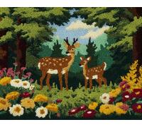 Wallphantom Kit de Tapis Point Noué,Des cerfs dans le jardin,Crochet à Loquet pour Bricolage,Décoration d'Intérieur,Fabrication de Coussin,Kit à la Main,80x160cm