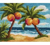 Wallphantom Kit de Tapis Point Noué,Noix de coco sur la plage,Crochet à Loquet pour Bricolage,Décoration d'Intérieur,Fabrication de Coussin,Kit à la Main,80x160cm