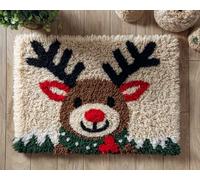 Wallphantom Kit de Tapis Point Noué,renne de dessin animé animal de Noël,Crochet à Loquet pour Bricolage,Décoration d'Intérieur,Fabrication de Coussin,Kit à la Main,80x160cm