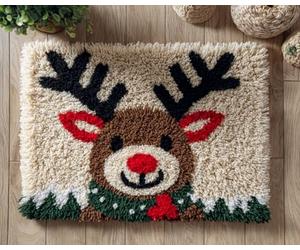 Wallphantom Kit de Tapis Point Noué,renne de dessin animé animal de Noël,Crochet à Loquet pour Bricolage,Décoration d'Intérieur,Fabrication de Coussin,Kit à la Main,80x160cm