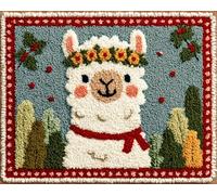 Wallphantom Kit Tapis Point Noué à Faire,alpaga animal de Noël,Kits de Crochet de Loquet,Tapis Noué à Nouer Soi-Même pour Adultes Débutants,Latch Hook Rug,55x75cm