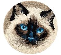 Wallphantom Kit Tapis Point Noué à Faire,Animal chat siamois,Kits de Crochet de Loquet,Tapis Noué à Nouer Soi-Même pour Adultes Débutants,Latch Hook Rug,50x50cm