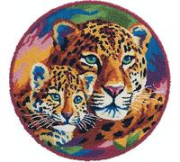 Wallphantom Kit Tapis Point Noué à Faire,Animal léopard mère et enfant,Tapis Noué à Nouer Soi-Même Kits pour Adultes Débutants - Latch Hook Kit de Tapisserie,50x50cm