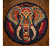 Wallphantom Kit Tapis Point Noué à Faire,Animaux Éléphant,Tapis Noué à Nouer Soi-Même Kits pour Adultes Débutants - Latch Hook Kit de Tapisserie,50x50cm