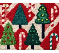 Wallphantom Kit Tapis Point Noué à Faire,Canne de Noël et sapins de Noël,Kits de Crochet de Loquet,Tapis Noué à Nouer Soi-Même pour Adultes Débutants,Latch Hook Rug,52x38cm
