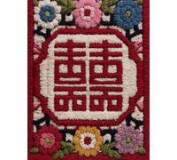Wallphantom Kit Tapis Point Noué à Faire,Caractère floral chinois double bonheur,Tapis Noué à Nouer Soi-Même Kits pour Adultes Débutants - Latch Hook Kit de Tapisserie,55x75cm