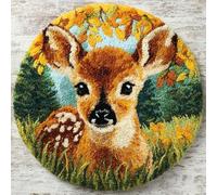 Wallphantom Kit Tapis Point Noué à Faire,Cerf des forêts,Kits de Crochet de Loquet,Tapis Noué à Nouer Soi-Même pour Adultes Débutants,Latch Hook Rug,50x50cm