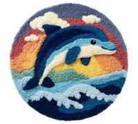 Wallphantom Kit Tapis Point Noué à Faire,Dauphin mignon de dessin animé,Tapis Noué à Nouer Soi-Même Kits pour Adultes Débutants - Latch Hook Kit de Tapisserie,50x50cm