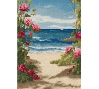 Wallphantom Kit Tapis Point Noué à Faire,Des roses sur la plage,Tapis Noué à Nouer Soi-Même Kits pour Adultes Débutants - Latch Hook Kit de Tapisserie,60x90cm