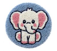 Wallphantom Kit Tapis Point Noué à Faire,éléphant mignon de dessin animé,Kits de Crochet de Loquet,Tapis Noué à Nouer Soi-Même pour Adultes Débutants,Latch Hook Rug,50x50cm