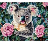 Wallphantom Kit Tapis Point Noué à Faire,Koalas et fleurs,Kits de Crochet de Loquet,Tapis De Sol Kit De Broderie,Noué à Nouer Soi-Même Kits pour Adultes,52x38cm