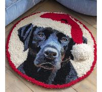 Wallphantom Kit Tapis Point Noué à Faire,Labrador Retriever portant un bonnet de Père Noël,Kits de Crochet de Loquet,Tapis De Sol Kit De Broderie,Noué à Nouer Soi-Même Kits pour Adultes,50x50cm