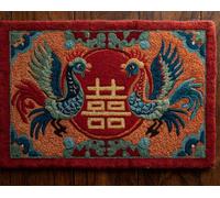 Wallphantom Kit Tapis Point Noué à Faire,Le caractère chinois du double bonheur et le phénix,Tapis Noué à Nouer Soi-Même Kits pour Adultes Débutants - Latch Hook Kit de Tapisserie,52x38cm