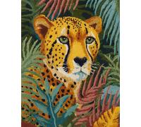 Wallphantom Kit Tapis Point Noué à Faire,Léopard animal,Kits de Crochet de Loquet,Tapis De Sol Kit De Broderie,Noué à Nouer Soi-Même Kits pour Adultes,55x75cm