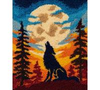 Wallphantom Kit Tapis Point Noué à Faire,Loup sous la lune,Tapis Noué à Nouer Soi-Même Kits pour Adultes Débutants - Latch Hook Kit de Tapisserie,55x75cm