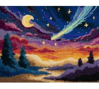 Wallphantom Kit Tapis Point Noué à Faire,Magnifique pluie de météores nocturne,Kits de Crochet de Loquet,Tapis De Sol Kit De Broderie,Noué à Nouer Soi-Même Kits pour Adultes,80x115cm