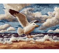 Wallphantom Kit Tapis Point Noué à Faire,Mouettes sur la plage,Kits de Crochet de Loquet,Tapis De Sol Kit De Broderie,Noué à Nouer Soi-Même Kits pour Adultes,60x90cm