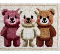 Wallphantom Kit Tapis Point Noué à Faire,Ours de dessin animé,Kits de Crochet de Loquet,Tapis Noué à Nouer Soi-Même pour Adultes Débutants,Latch Hook Rug,55x75cm