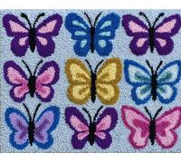 Wallphantom Kit Tapis Point Noué à Faire,papillons colorés,Kits de Crochet de Loquet,Tapis De Sol Kit De Broderie,Noué à Nouer Soi-Même Kits pour Adultes,80x160cm