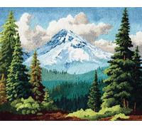 Wallphantom Kit Tapis Point Noué à Faire,Paysage de forêt et de montagne enneigée,Kits de Crochet de Loquet,Tapis De Sol Kit De Broderie,Noué à Nouer Soi-Même Kits pour Adultes,90x120cm
