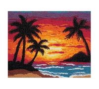 Wallphantom Kit Tapis Point Noué à Faire,Plage tropicale au coucher du soleil,Kits de Crochet de Loquet,Tapis Noué à Nouer Soi-Même pour Adultes Débutants,Latch Hook Rug,90x120cm