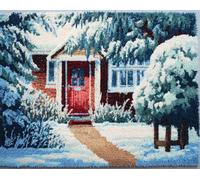 Wallphantom Kit Tapis Point Noué à Faire,Scène de neige dans la cour,Kits de Crochet de Loquet,Tapis De Sol Kit De Broderie,Noué à Nouer Soi-Même Kits pour Adultes,52x38cm