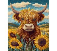 Wallphantom Kit Tapis Point Noué à Faire,vaches des Highlands et fleurs