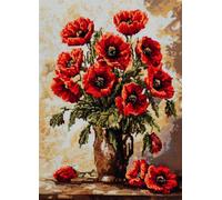 Wallphantom Kit Tapis Point Noué à Faire,Vase à coquelicots,Kits de Crochet de Loquet,Tapis De Sol Kit De Broderie,Noué à Nouer Soi-Même Kits pour Adultes,90x120cm