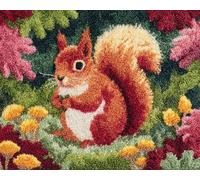 Wallphantom Kit Tricot Debutant Tapis Kit De Bricolage,Écureuil dans les buissons de fleurs,Pour Adultes Bricolage Artisanat Loquet Crochet Tapis Ensemble Tapisserie,55x75cm