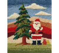 Wallphantom Kit Tricot Debutant Tapis Kit De Bricolage,Le Père Noël et le sapin de Noël,Pour Adultes Bricolage Artisanat Loquet Crochet Tapis Ensemble Tapisserie,55x75cm