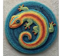 Wallphantom Kits de Crochet de Loquet,animal gecko,Point de Croix,Kit Tapis Point Noué à Faire,Latch Hook Kit de Tapisserie pour Adultes,Débutants,50x50cm