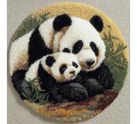 Wallphantom Kits de Crochet de Loquet,Animaux Panda Mère et Enfant,Point de Croix,Kit Tapis Point Noué à Faire,Latch Hook Kit de Tapisserie pour Adultes,Débutants,50x50cm