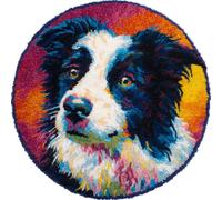 Wallphantom Kits de Crochet de Loquet,Chien Border Collie,Point de Croix,Kit Tapis Point Noué à Faire,Latch Hook Kit de Tapisserie pour Adultes,Débutants,50x50cm