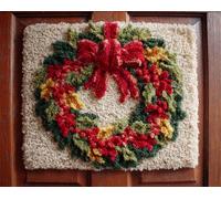 Wallphantom Kits de Crochet de Loquet,couronne de Noël,Point de Croix,Kit Tapis Point Noué à Faire,Latch Hook Kit de Tapisserie pour Adultes,Débutants,55x75cm