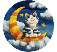Wallphantom Kits de Crochet de Loquet Point de Croix Kit,Chat sur la Lune,CréAtion de Tapis,Tapis Point Noué à Faire,Latch Hook Kit de Tapisserie pour Adultes,50x50cm